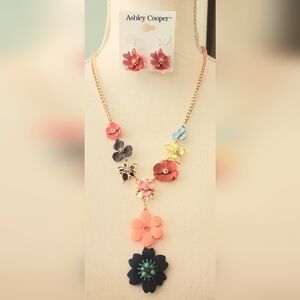Ashley Cooper Multicolor Floral Drop Necklace and Earrings